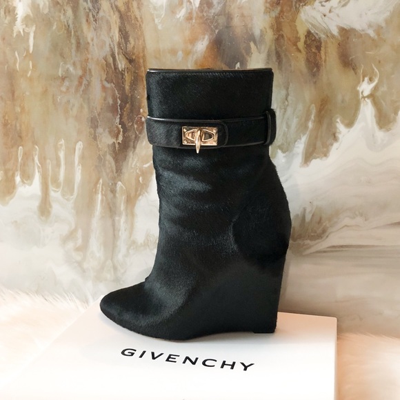 SOLDGivenchy Shark Ponyhair Black Wedge Booties 39 - Picture 3 of 7